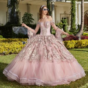 Abiti stile Quinceanera rosa per ragazza dolce in rilievo con paillettes applique in pizzo abito da ballo per laurea abiti da 15 anos