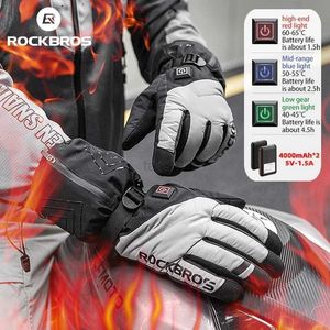 Ski Gloves ROCKBROS Electric Heated Cycling Gloves Warmer Ski Gloves With Battery Powered Motorcycle Riding Glove Full Finger Bicycle Glove zln231116