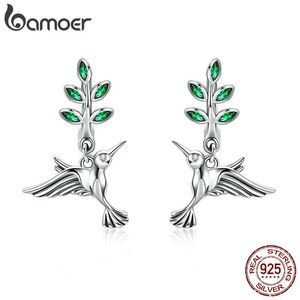 Stud 100% Genuine 925 Sterling Silver Hummingbirds Greetings Bird Stud Earrings for Women Fashion Earrings Jewelry SCE464 231115
