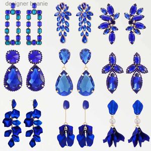 Charm Dark Blue Series Long Dangle Drop Earrings for Women 2022 Trend Luxury Flower Geometric Acrylic Crystal Vintage Charm JewelRyl231116