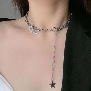 Hänghalsband glänsande stjärnskiktad tofs choker halsband y2k smycken för kvinnor mode pentagram silver färg kedja zirkon charm