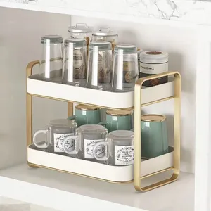 Caixas de armazenamento Suporte de copo Rack de pia de cozinha multifuncional Conjunto de chá de água Prateleira de vidro removível