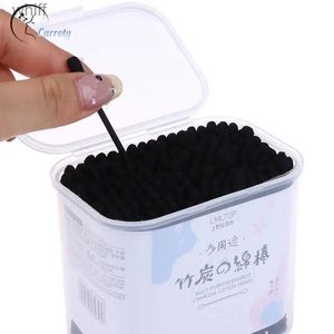 Cotton Swab 200pcs Disposable Cotton Swab Spiral Ear Cleaner Black Double Heads Swab MakeupL231116