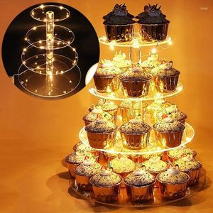 Bakeware Tools T5EB Acrylic Cupcakes Stand Tiered Serving Cake Rack Square/Round Shapes Dessert