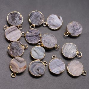 Pendant Necklaces Natural Irregular Raw Stone Round Pendants Milky Way Charms Rough Healing Reiki Agate With Gold Edge Jewelry Gift 6PcsPend