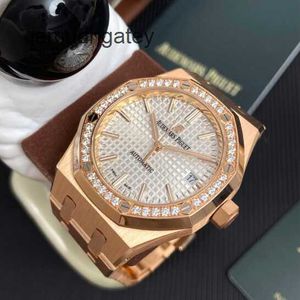 Relógio de luxo AP Swiss Royal Oak Series 15451ou ouro rosa original diamante mostrador branco masculino e feminino unissex moda lazer negócios relógio de máquinas esportivas