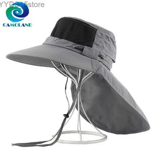 Cappelli a tesa larga Cappelli a secchiello CAMOLAND Cappello da sole autunnale Cappello da sole maschile UPF 50+ Cappello da pescatore a tesa larga all'aperto Cappelli da pesca a tesa larga lunga con patta sul collo Cappelli Boonie YQ231116