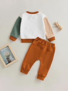 Kläder sätter spädbarns småbarn baby pojke kläder långärmad crewneck sweatshirt topp casual byxor set 2 st höst vinterkläder (fickblå