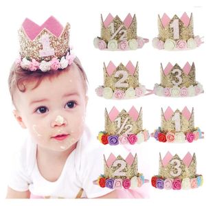 Hårtillbehör 2pc baby födelsedagsfest hatt prinsessan krona pannband 1 2 3 år dekorationer dusch barn leveranser