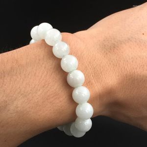 Strand Handgemachte gewebte natürliche weiße Stein Armband Männer Schmuck 10mm Perle Freundschaftsarmbänder für Frauen Homme Geschenk