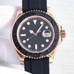 Herrenuhr, 40 mm, Kautschukarmband, Roségold, automatisches Uhrwerk, mechanisch, Edelstahl, Herrenuhren, Master-Armbanduhr für Herren, YachtMaster-Armbanduhren mit Box