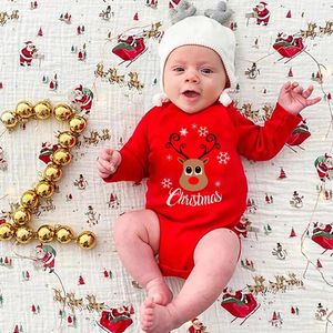 Rompers My 1st Christmas Baby Xmas Clothes born Infant Santa Cotton Romper Cute Boys and Girls Year Winter Clothing 231115