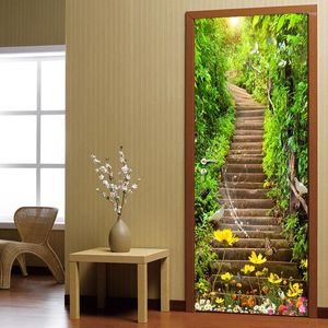 Обои самоклеяние 3D-дверная наклейка роспись лесная лестница водонепроницаемые ПВХ обои наклейки на стены