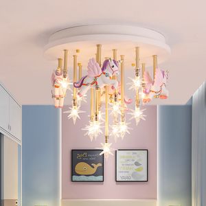 MERRY GO RUND FORM LED Söt sovrumsljus för flickor Baby Room Light for Kids Room Boy Room Lighting Kds Chandelier Light Lamp D34