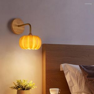 Wall Lamps Pumpkin Japanese Lamp Designer Creative Bedroom Bedside Log Sconce Led Lights Background Resin Room Decor