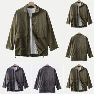 Men's Jackets Lightweight Mens Jacket Corduroy Solid Color Down Pockets Men Multi Turn Collar Long Flannel Sleeve Winter Coat