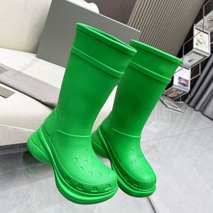 Kadın Tasarımcı Botlar Yağmur Kauçuk Kış Yağmuru Platformu Ayak Bileği Slip-On Yarım Pembe Yeşil Fokalist Açık Hava Lüksü