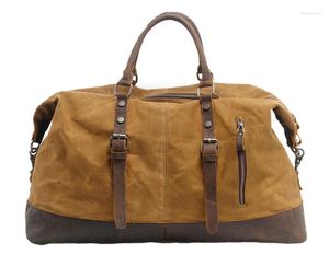 Borsoni Vintage Casual Canvas Borsa da viaggio da uomo in vera pelle Borsa da esterno di grande capacità Borsa da viaggio per il fine settimana di design