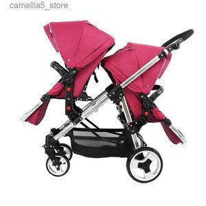 Barnvagnar# fällbara tvillingar baby vagnvagn tvilling kan sitta och ligga dubbel barnvagn stötdämpare andra högvyn barnvagn Q231116