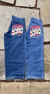 Erkekler Kot Kot poker Poker Nakış Deseni Jnco Jeans Y2K Erkekler Kot Hip Hop Retro Mavi Bul Kot Street Giyim 231115
