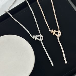 Luxury Pendant Necklace Force Brand Designer Top Quality V Gold Full Crystal Round Horse Bucket Charm Chain Choker For Women Jewelry