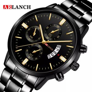 Armbandsur Top Brand Design Luxury Business Men's Fashion All Black Gold Steel Band Waterproof Multifunction Calender Watches 231115