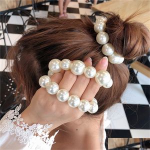 Hair Pins Woman Big Pearl Ties Fashion Korean Style Clips Band Scrunchies Girls Ponytail Holders Rubber Accessories 221107 Drop Delive Dhqrv