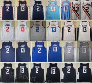 Maglia da basket da uomo Paul George Jersey 13 Kawhi Leonard 2 Ricamo e cucito Puro cotone Icona classica Nero Blu navy Bianco Colore squadra per tifosi sportivi Saldi