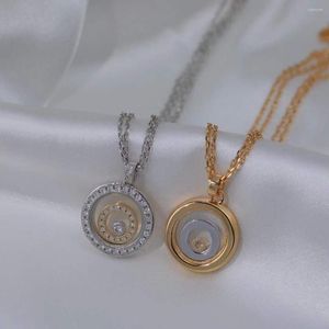 Pendant Necklaces Famous Round Transparent Glass Necklace Double Chain Choker Gold Plated Crystal Circle Zircon Women Accessories Jewelry