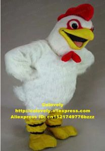 Trajes felizes de galo branco galo de galinha chook mascote tamanho adulto com gordura vermelha cocoscomb laters redondos grandes olhos sorriso No.7003