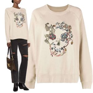 23秋の女性のパーカースウェットシャツZadig Voltaire Skull Colored Gold and Silver Thread Embroidery Brushed Fleece Women's Round Neck Seater