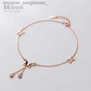 Homende Modian Radiant Zircon Sevimli Kelebek Tassel Lüks Ankallet Kadınlar İçin 925 Gümüş Ayarlanabilir Homenflet Böcek İnce Jewelryl231116