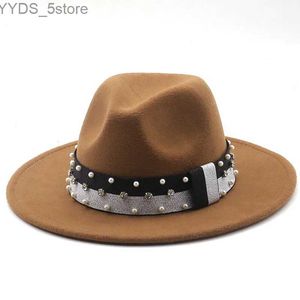 Wide Brim Hats Bucket Hats Fedora Hat Women Men Ribbon Band Belt Wide Brim Classic Beige White Felted Hat British Elegant Fascinator Men Winter Women's Hat YQ231116