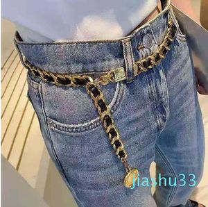 Style Personalized Leather Woven Chain Long Waist Fashionable Metal Carved Pendant Belt Women