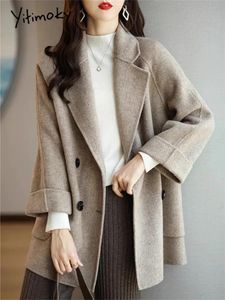 Cappotto da donna in pelliccia sintetica Yitimoky con intaglio in lana da donna Autunno Inverno 2023 Giacca da donna a maniche lunghe allentata da ufficio moda casual Cappotti doppio petto 231115