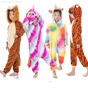 Pijama Unicórnio Onesie Pijama para Crianças Pijama Macacão Kigurumi Menino Pijama Meninas Pijama Inverno Flanela Leão Tigre Macacão Animal Bonito 231115