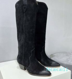 Designer Women Shoes Denvee Boots Marant Suede Knee-high Tall Paris Fashion Perfect Denvee Boots Original Genuine Leather Real Photos