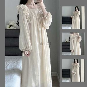 Women's Sleep Lounge Lace Nightgown Sleepwear Womens Korean Ruffles Night Dress Lace One Piece Pajamas Autumn Long Sleeve Square Collar Home Wear New zln231116