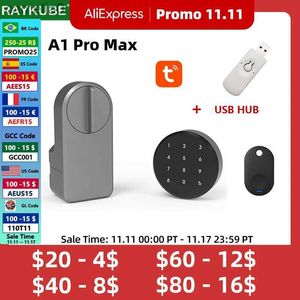 Smart Lock Raykube A1 Pro Max Tuya Bel Smart Electronic Door Block Zestaw FOBS/Klawiatura bezprzewodowa/Smart Key Smart Life/Tuya App zdalny Unlockl231116