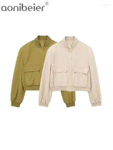여자 재킷 aonibeier streetwear 여자 짧은 코트 2023 가을 긴 소매 포켓 버튼 느슨한 폭격기 재킷 여성 작물 톱 Y2K