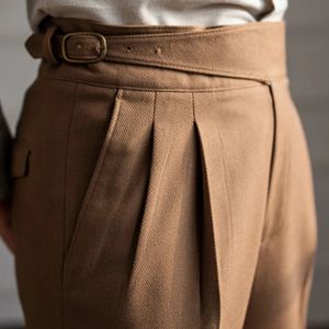 Men's Pants Spring Business Versatile Belt Trouser Gentleman Paris Button Pant Fashion Mens Dress Pant High Waist Straight Pants Men 231115