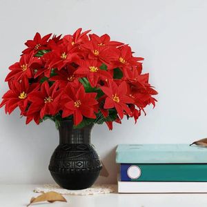 Dekoracyjne kwiaty sztuczny kwiat z zgiętym łodygami Realistyczne świąteczne poinsettia gałęzie 5-pakiec Faux Floral Decor na domowy ślub