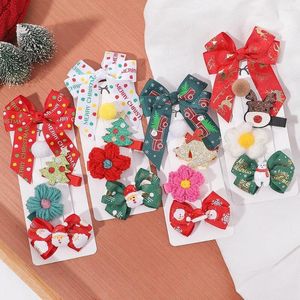 Hair Accessories 5PCS/set Christmas Bow Flower Clips Set Cute Cartoon Hairpins Barrettes Headwear Girls Baby Party Gifts