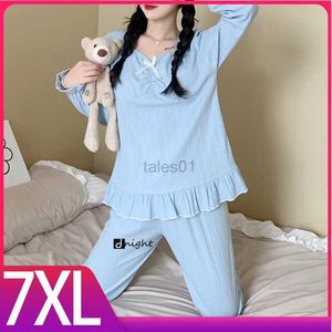 Damskie sleep Lounge Pajama Zestawy Kobiety Kokardki z długim rękawem Sleep Falwear Miękka odzież domowa 7xl Plus Size Noc zużycie ZLN231116