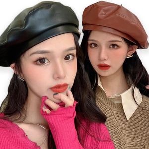 Berets Women Girl Beret French Artist Warm Wool Winter Beanie Hat Cap Vintage Plain Beret Hats Solid Color Elegant Lady Leather Caps 231116