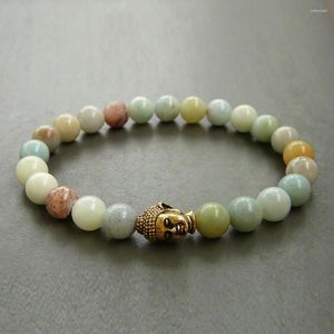 Strand Buddha Amazonite Bracelet Meditation Yoga Jewelry Healing Buddhist Gift For Her