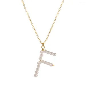 Hänghalsband zwpon mode pärla utsmyckad 26 alfabet bokstav initial halsband för kvinnor boutique smycken grossist