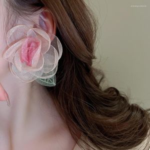 Studörhängen Organza Flower Leaf For Women Girls 2023 Fashion Spring Summer Beach Party Ear smycken Tillbehör gåvor