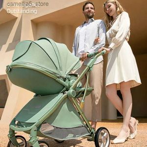 Strollers# Travel portably Baby stroller Can Ultralight folded children's Trolley car 0-4 years High view Four wheels Newborn Baby Cart Q231116