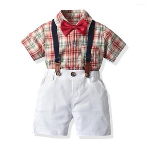 Kleidung Sets Plaid Jungen Anzug Für Hochzeit Kinder Clohting Kleidung Rot Weiß Hemd Und Set Sommer Kostüm 2023